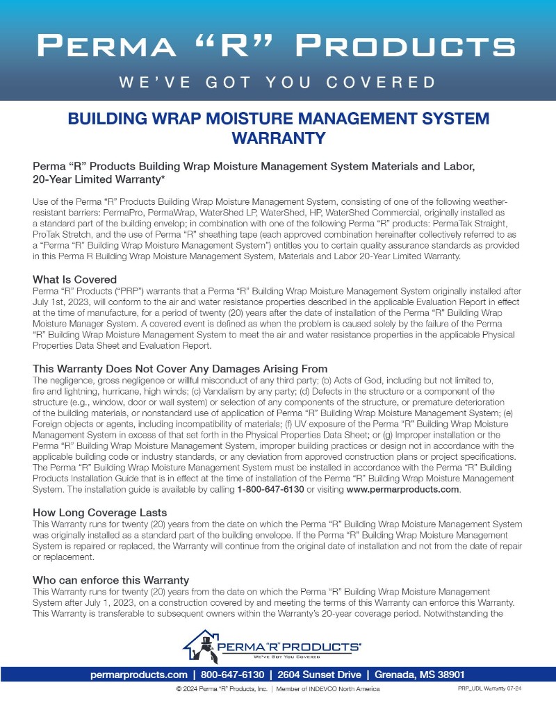 House Wrap Warranty House Wrap Warranty